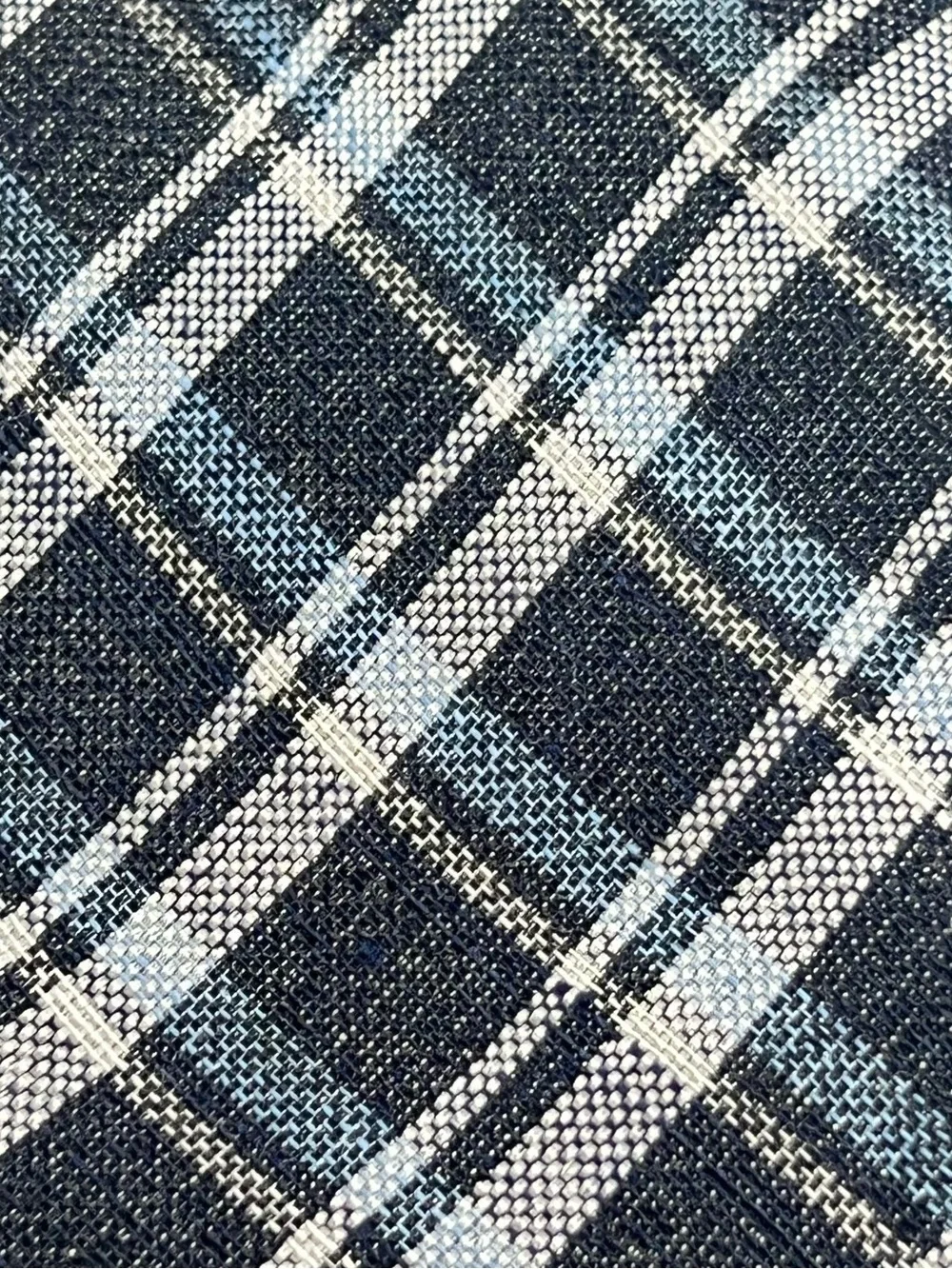 Cremieux Men’s Silk/Linen Plaid Woven Necktie Blue Gray White Italy